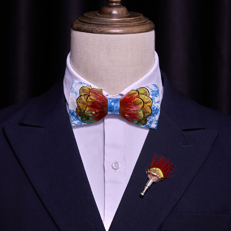 Cerulean Blue Tie-Dye Bunte Feder Fliege - image 1