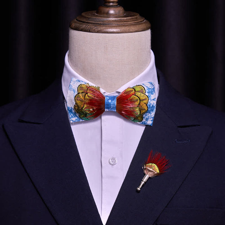 Cerulean Blue Tie-Dye Bunte Feder Fliege - image 1