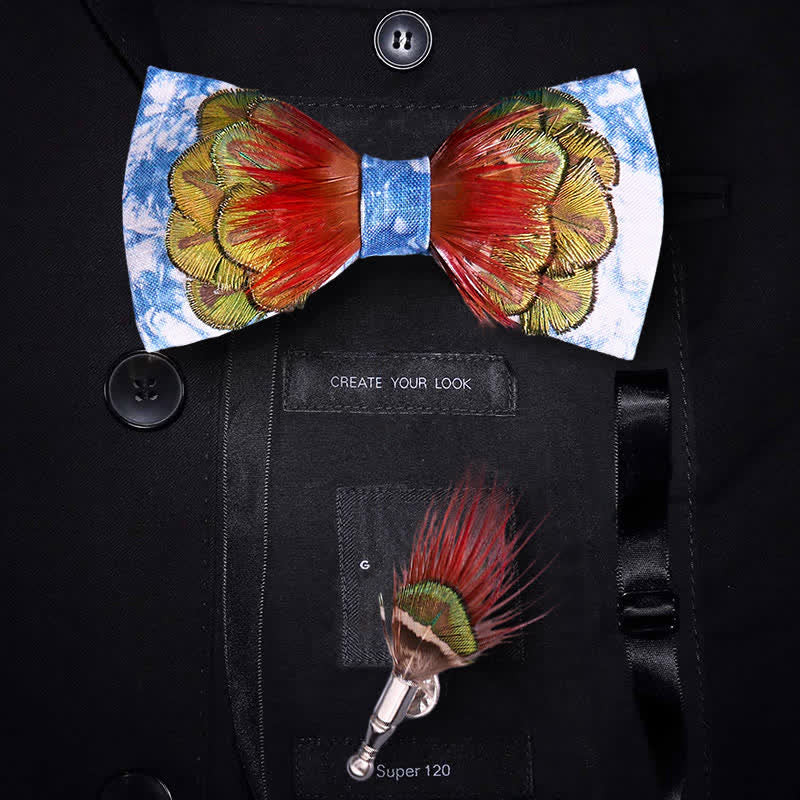 Cerulean Blue Tie-Dye Bunte Feder Fliege - Himmelblau - image 0