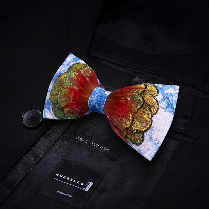 Cerulean Blue Tie-Dye Bunte Feder Fliege - image 3