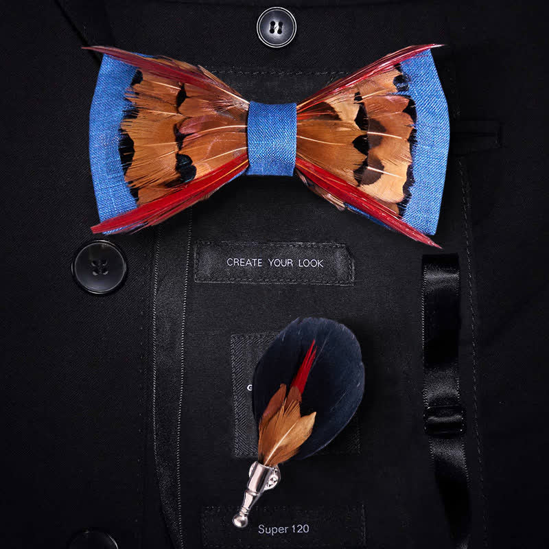 Braune Fasanenfliege mit roten Federn - Blau & Braun - image 0