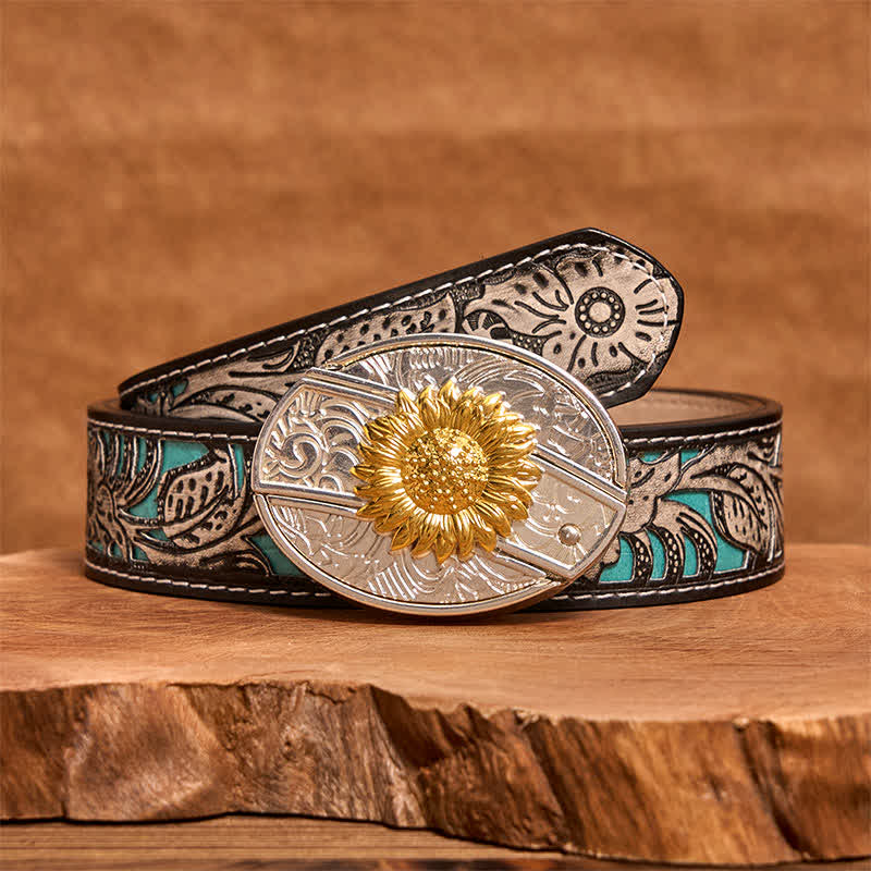 Herren DIY Gold & Silber Sonnenblume verstecktes Klappmesser Ledergürtel - image 9