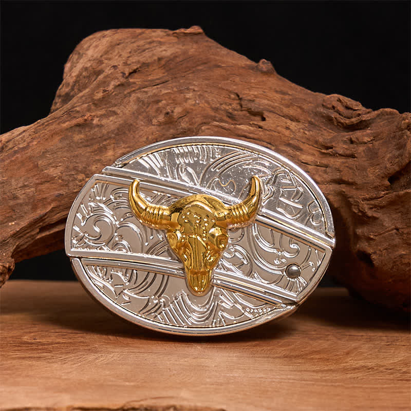 Herren DIY Gold & Silber Bull Verstecktes Klappmesser Ledergürtel - Stier - Ohne Gürtel - Nicht im Lieferumfang enthaltener Gürtel - image 0