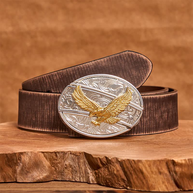Herren DIY Gold & Silber Adler Verstecktes Klappmesser Ledergürtel - Adler - Brauner Distressed-Gürtel - 42 - image 6