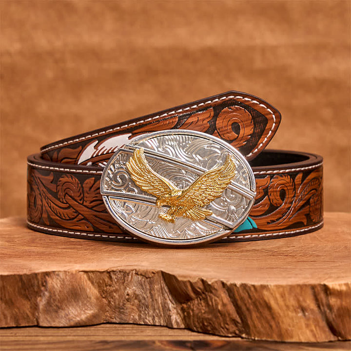 Herren DIY Gold & Silber Adler Verstecktes Klappmesser Ledergürtel - Adler - Brauner Federgürtel - 40 - image 8