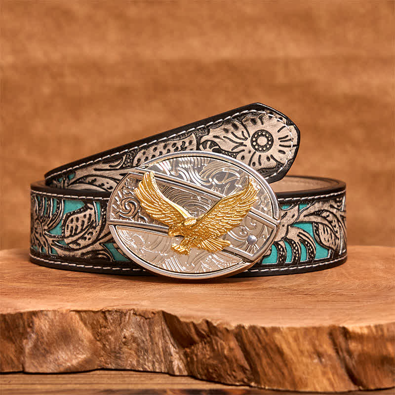 Herren DIY Gold & Silber Adler Verstecktes Klappmesser Ledergürtel - image 9