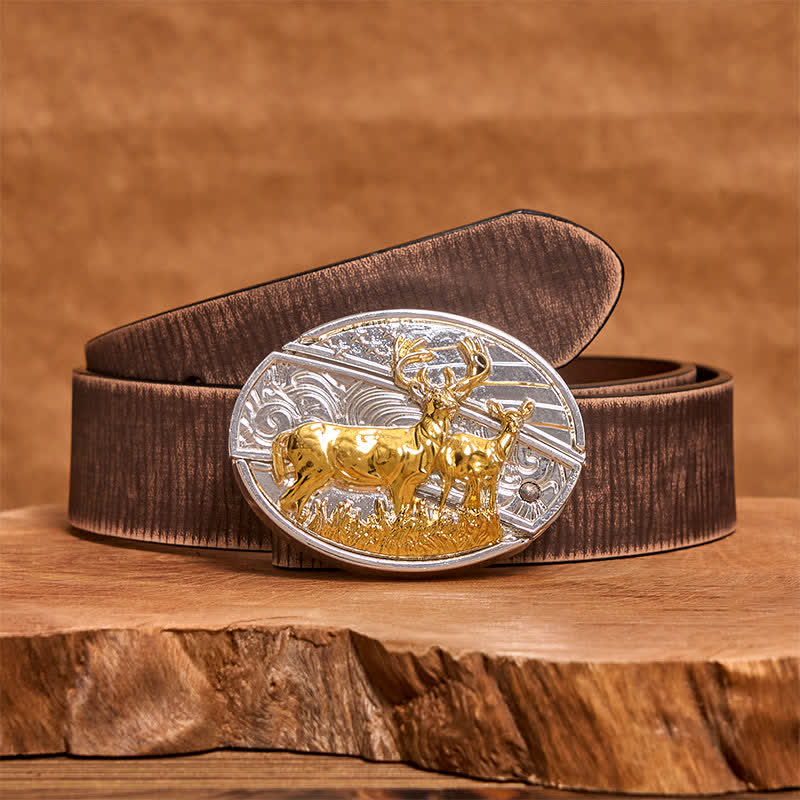 Herren DIY Gold & Silber Hirsche Verstecktes Klappmesser Ledergürtel - Reh - Brauner Distressed-Gürtel - 42 - image 6