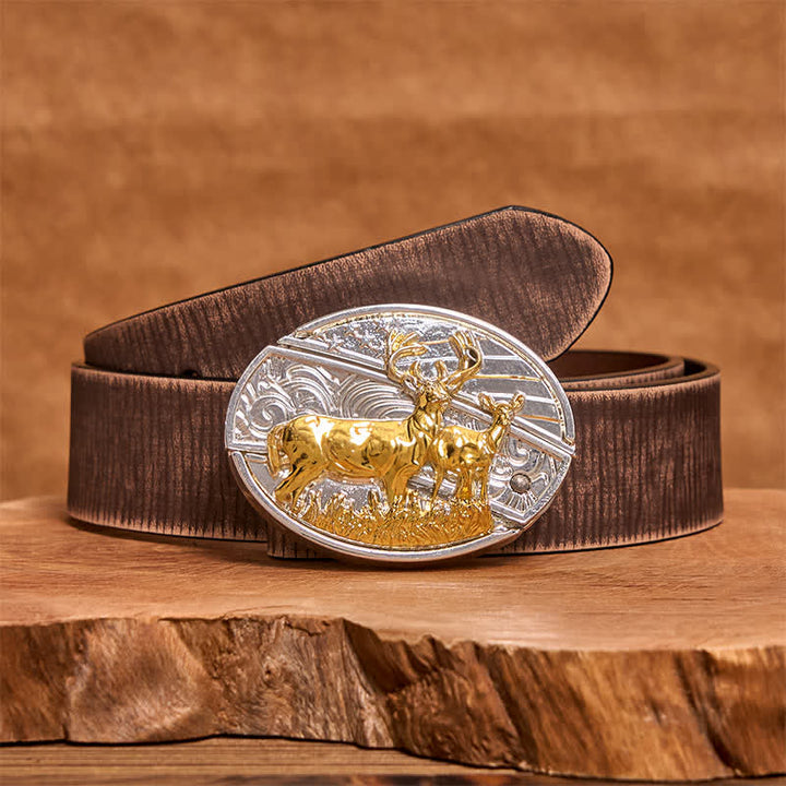 Herren DIY Gold & Silber Hirsche Verstecktes Klappmesser Ledergürtel - Reh - Brauner Distressed-Gürtel - 42 - image 6
