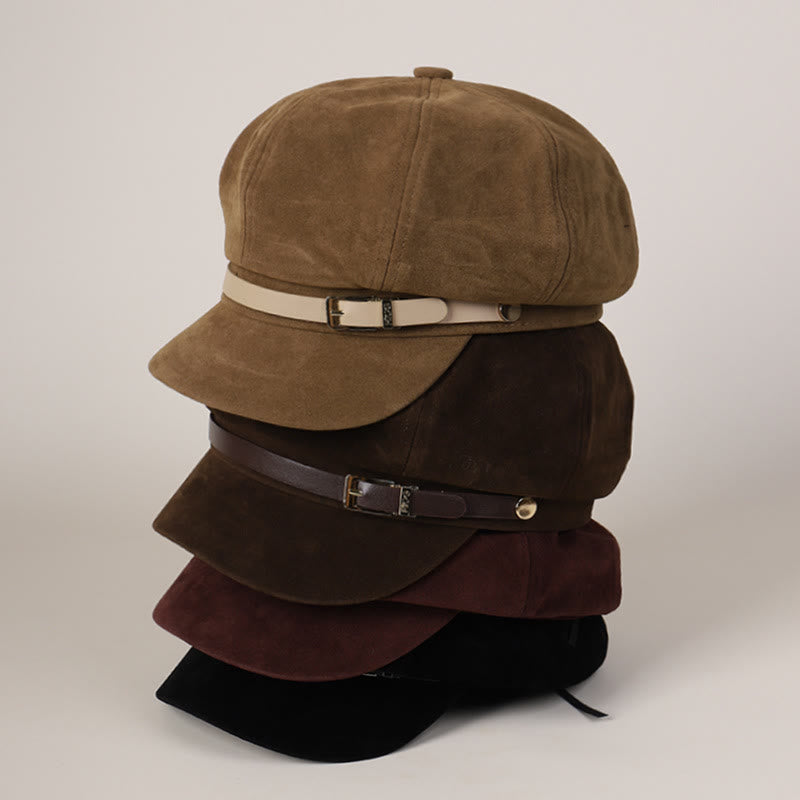 Modische einfarbige Winter-Barettmütze für Damen mit Schnalle - image 1