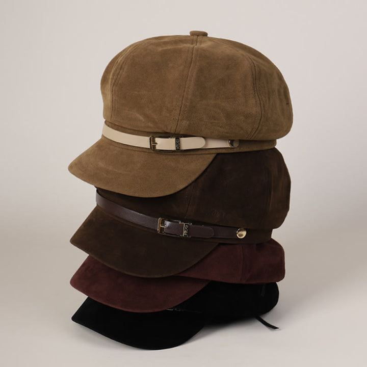 Modische einfarbige Winter-Barettmütze für Damen mit Schnalle - image 1