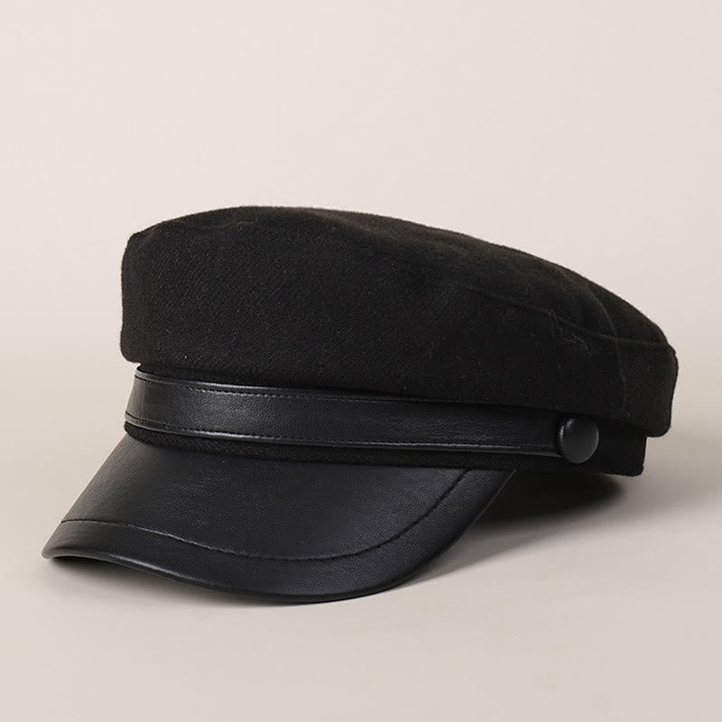 Unisex Wintermode PU-Krempe Flat Top Baskenmütze - Schwarz - M (22"-22 7/8") - image 6