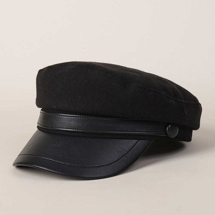 Unisex Wintermode PU-Krempe Flat Top Baskenmütze - Schwarz - M (22"-22 7/8") - image 6