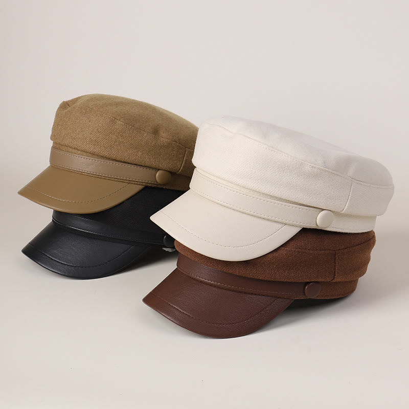 Unisex Wintermode PU-Krempe Flat Top Baskenmütze - image 5