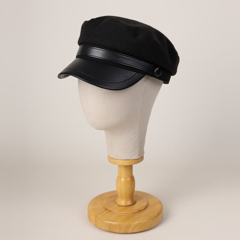 Unisex Wintermode PU-Krempe Flat Top Baskenmütze - image 1
