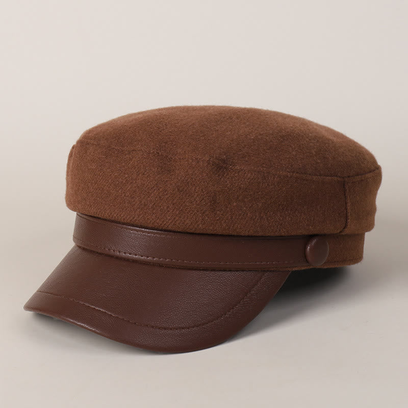 Unisex Wintermode PU-Krempe Flat Top Baskenmütze - Dunkelrot - M (22"-22 7/8") - image 0