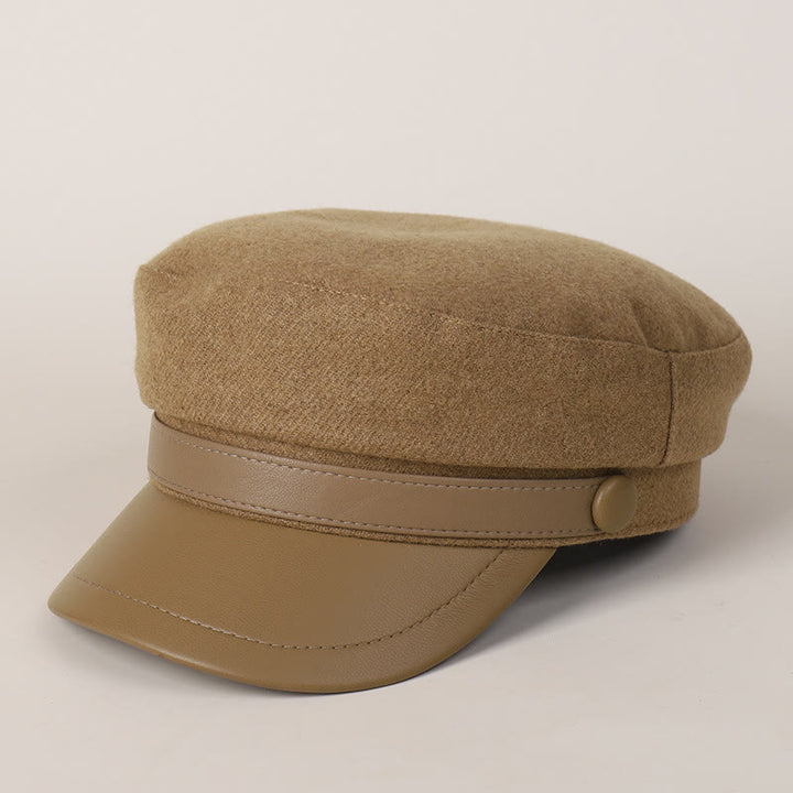 Unisex Wintermode PU-Krempe Flat Top Baskenmütze - Kamel - M (22"-22 7/8") - image 7