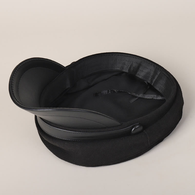 Unisex Wintermode PU-Krempe Flat Top Baskenmütze - image 3