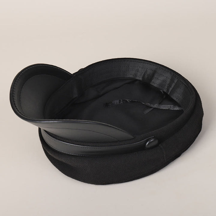 Unisex Wintermode PU-Krempe Flat Top Baskenmütze - image 3