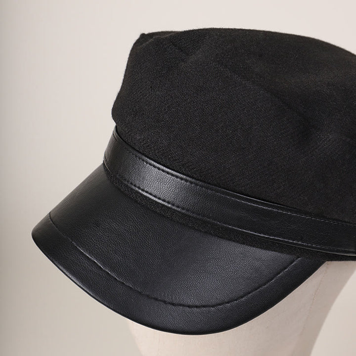 Unisex Wintermode PU-Krempe Flat Top Baskenmütze - image 2