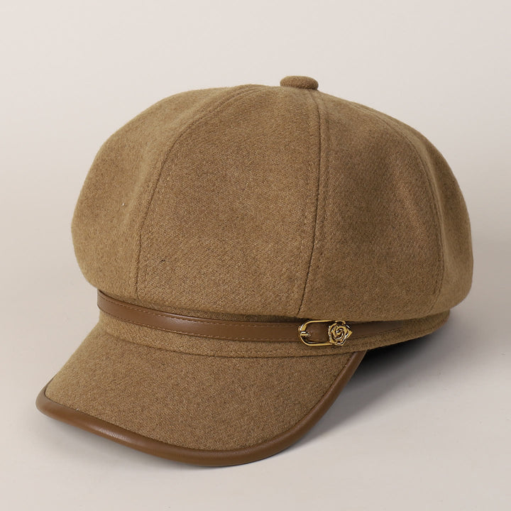 Randumwickelte Gürtelschnalle Modische Winter-Barettmütze für Damen - Kamel - M (22"-22 7/8") - image 0