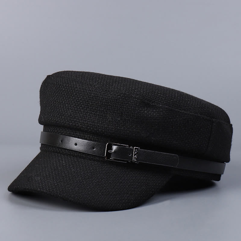 Wintergürtel Metallschnalle Flat Top Damen Baskenmütze - Schwarz - M (22"-22 7/8") - image 7