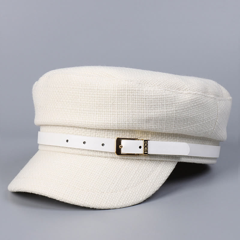 Wintergürtel Metallschnalle Flat Top Damen Baskenmütze - Weiß - M (22"-22 7/8") - image 9