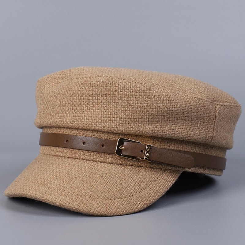 Wintergürtel Metallschnalle Flat Top Damen Baskenmütze - Khaki - M (22"-22 7/8") - image 8