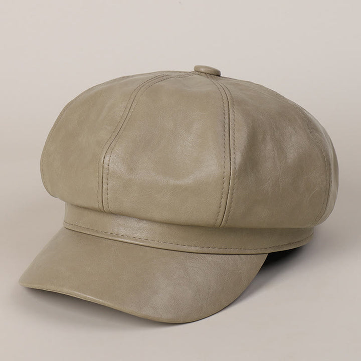 Damen Winter Retro Leder Baskenmütze - Khaki - M (22"-22 7/8") - image 6