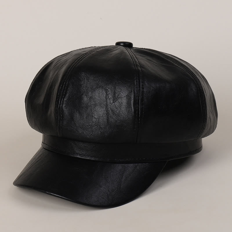 Damen Winter Retro Leder Baskenmütze - Schwarz - M (22"-22 7/8") - image 4