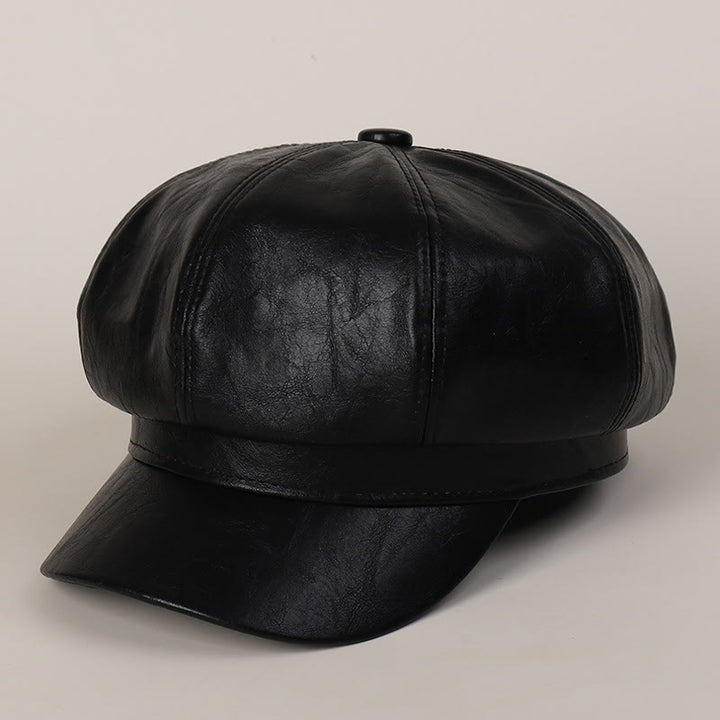 Damen Winter Retro Leder Baskenmütze - Schwarz - M (22"-22 7/8") - image 4