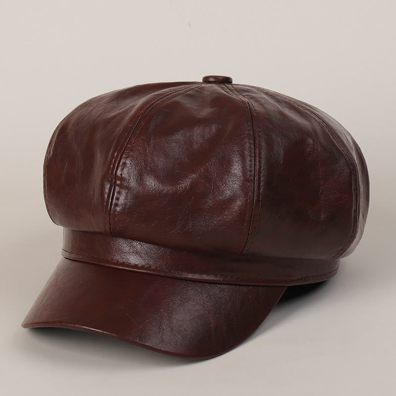 Damen Winter Retro Leder Baskenmütze - Rötlich-braun - M (22"-22 7/8") - image 7