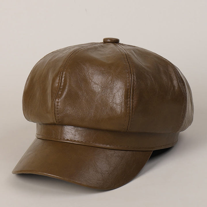 Damen Winter Retro Leder Baskenmütze - Kamel - M (22"-22 7/8") - image 5