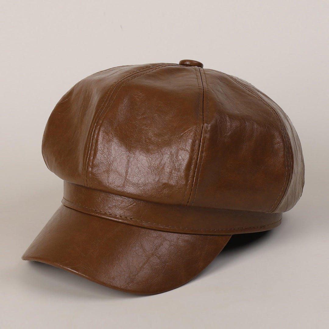 Damen Winter Retro Leder Baskenmütze - Karamell - M (22"-22 7/8") - image 0