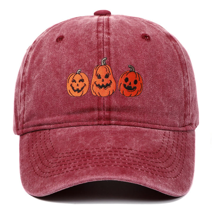 Halloween Drei Kürbisse Bestickte gewaschene Baseballmütze - Wein - Einstellbar (22 7/8"-24 1/2") - image 5