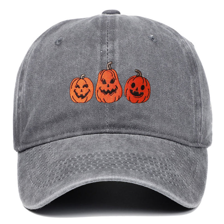 Halloween Drei Kürbisse Bestickte gewaschene Baseballmütze - Grau - Einstellbar (22 7/8"-24 1/2") - image 6