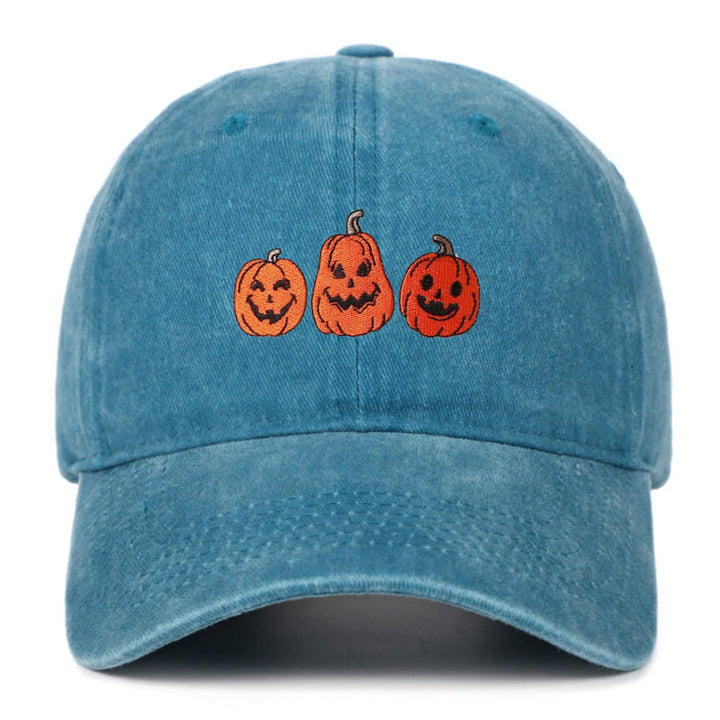 Halloween Drei Kürbisse Bestickte gewaschene Baseballmütze - Seeblau - Einstellbar (22 7/8"-24 1/2") - image 14