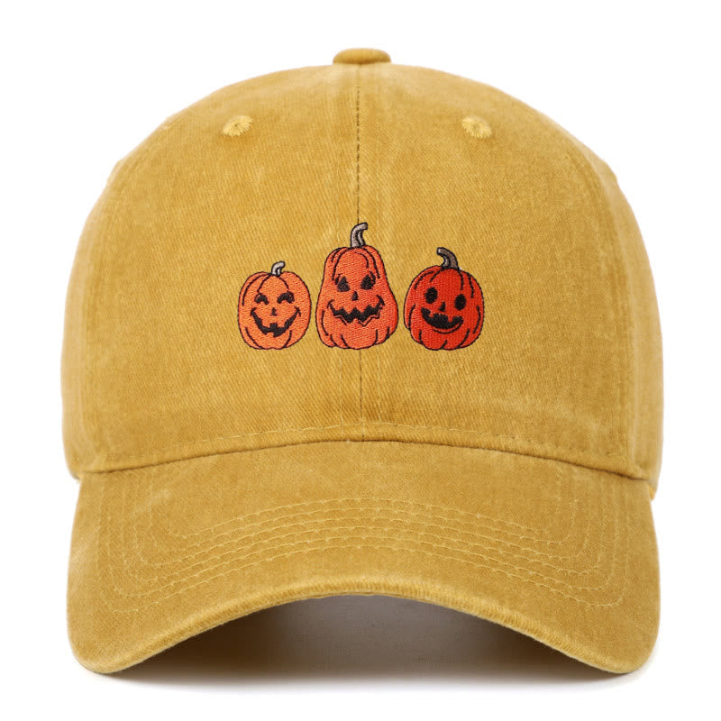 Halloween Drei Kürbisse Bestickte gewaschene Baseballmütze - Gelb - Einstellbar (22 7/8"-24 1/2") - image 11
