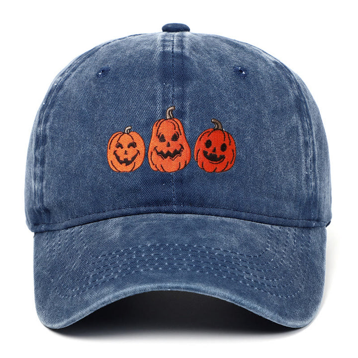 Halloween Drei Kürbisse Bestickte gewaschene Baseballmütze - Marineblau - Einstellbar (22 7/8"-24 1/2") - image 4