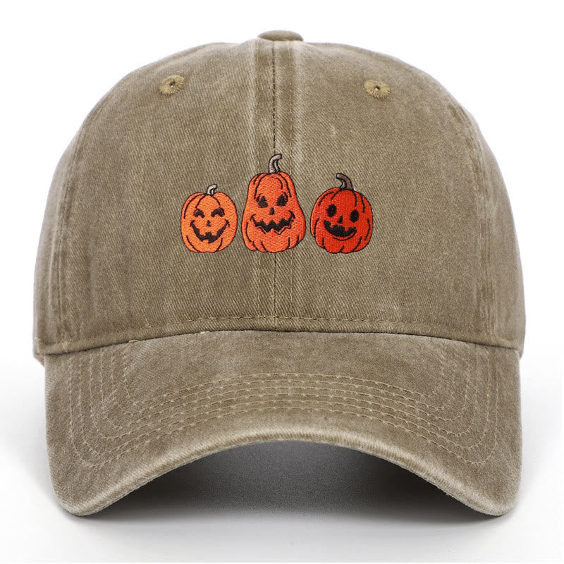 Halloween Drei Kürbisse Bestickte gewaschene Baseballmütze - Khaki - Einstellbar (22 7/8"-24 1/2") - image 9