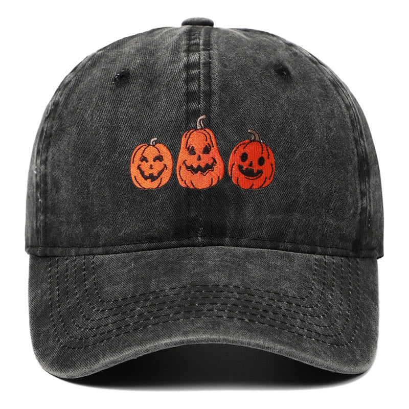 Halloween Drei Kürbisse Bestickte gewaschene Baseballmütze - Schwarz - Einstellbar (22 7/8"-24 1/2") - image 1