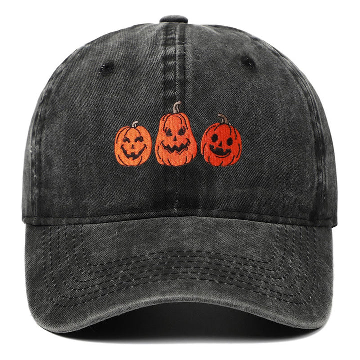 Halloween Drei Kürbisse Bestickte gewaschene Baseballmütze - Schwarz - Einstellbar (22 7/8"-24 1/2") - image 1