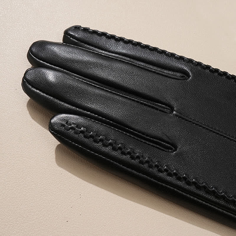 Damenhandschuhe aus echtem Schaffell mit Falten - image 5