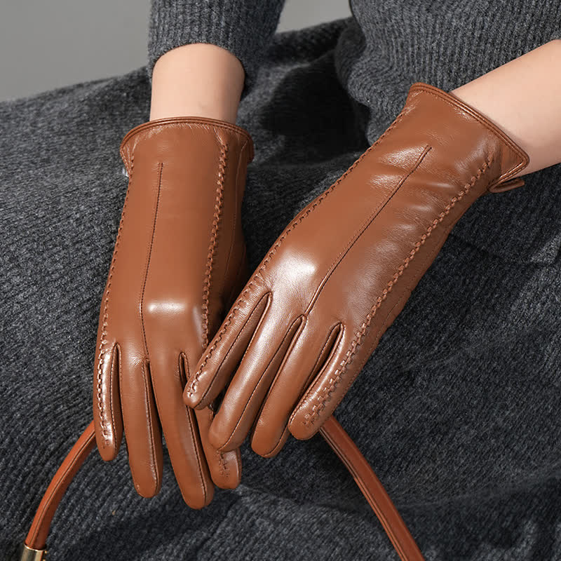 Damenhandschuhe aus echtem Schaffell mit Falten - image 1