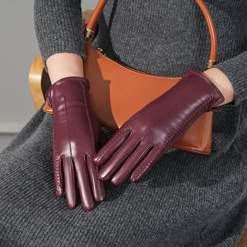 Damenhandschuhe aus echtem Schaffell mit Falten - image 8