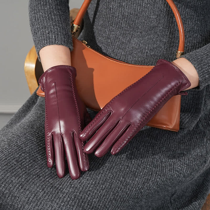 Damenhandschuhe aus echtem Schaffell mit Falten - image 8