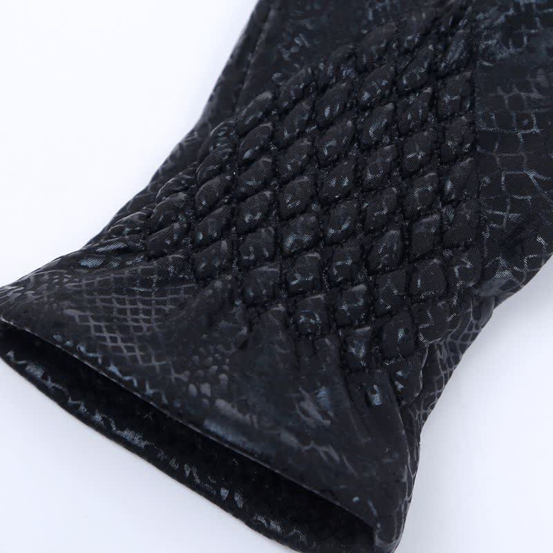 Damenhandschuhe aus weichem Samt mit glänzendem Pythonmuster - image 7