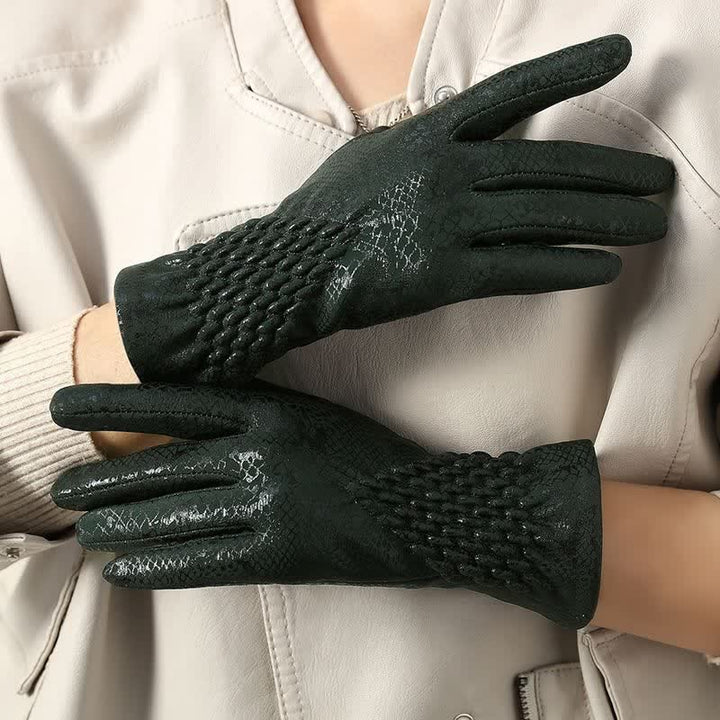 Damenhandschuhe aus weichem Samt mit glänzendem Pythonmuster - Grün - image 10