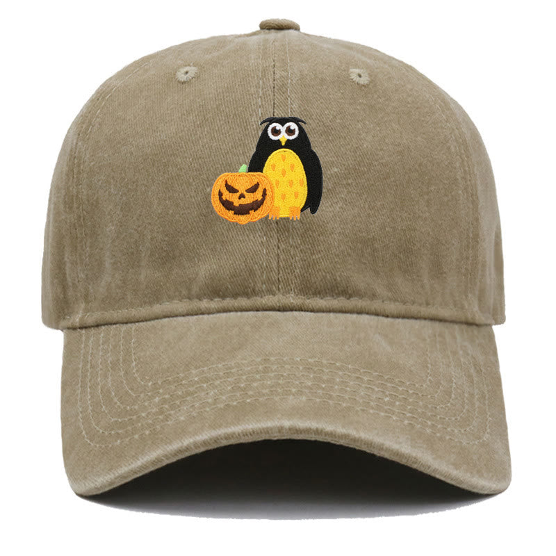 Halloween Kürbis Eule Bestickte Baseballmütze - Khaki - M（22"-22 7/8"） - image 5