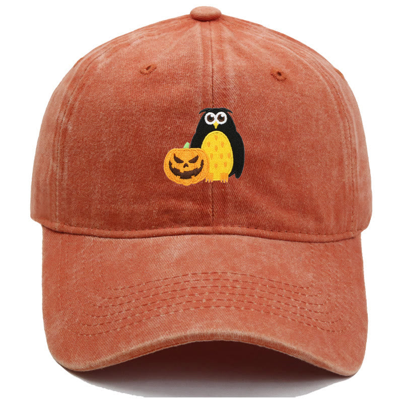 Halloween Kürbis Eule Bestickte Baseballmütze - Orange - M（22"-22 7/8"） - image 0