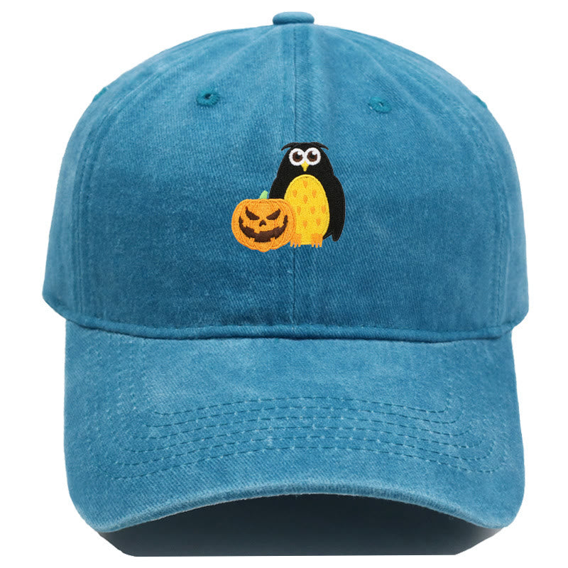 Halloween Kürbis Eule Bestickte Baseballmütze - Seeblau - M（22"-22 7/8"） - image 11